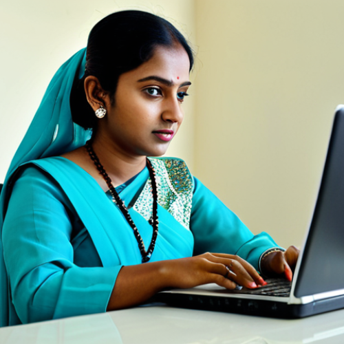 Home 18 **
A fully clothed businesswoman in a modest sari, sitting at a desk in a modern office in Dhaka, Bangladesh. She is working on a laptop. Natural lighting, professional environment, safe for work, appropriate content, perfect anatomy, professional.
**