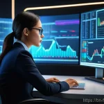 AI 주식 리스크 관리 - A professional male or female investor, dressed in smart business attire, seated at a sleek desk in ...