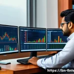 온라인 투자 분석 툴 - A detailed digital illustration of a South Asian Bengali investor in a modern home office setting, a...