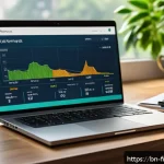 P2P 투자 플랫폼 기술 - A modern digital financial platform interface displayed on a sleek laptop screen, showing a real-tim...