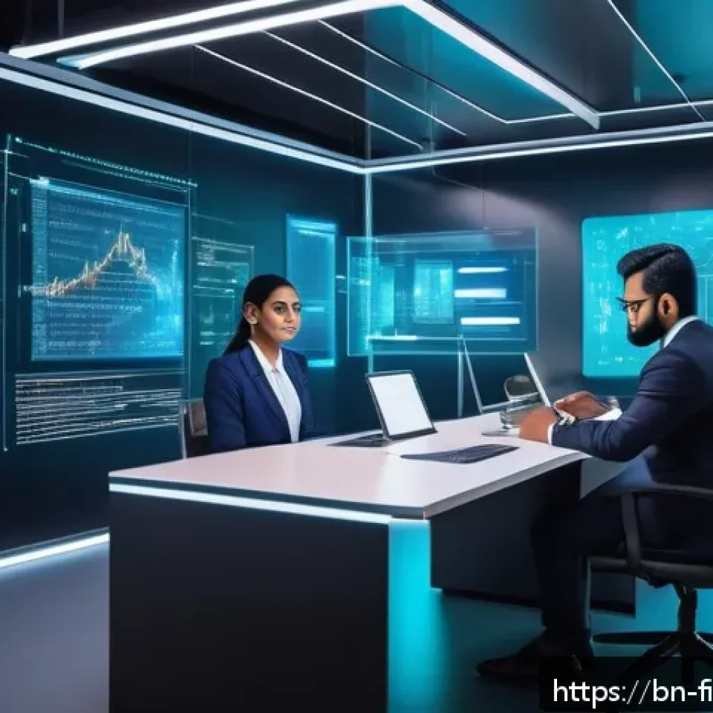 블록체인 스마트 계약 시스템 - A detailed futuristic office scene showing a professional Bengali entrepreneur using a transparent h...