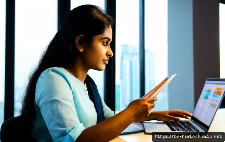 P2P 투자 분석 기술 - Photorealistic financial analyst in a modern Dhaka office reviewing peer-to-peer investment performa...